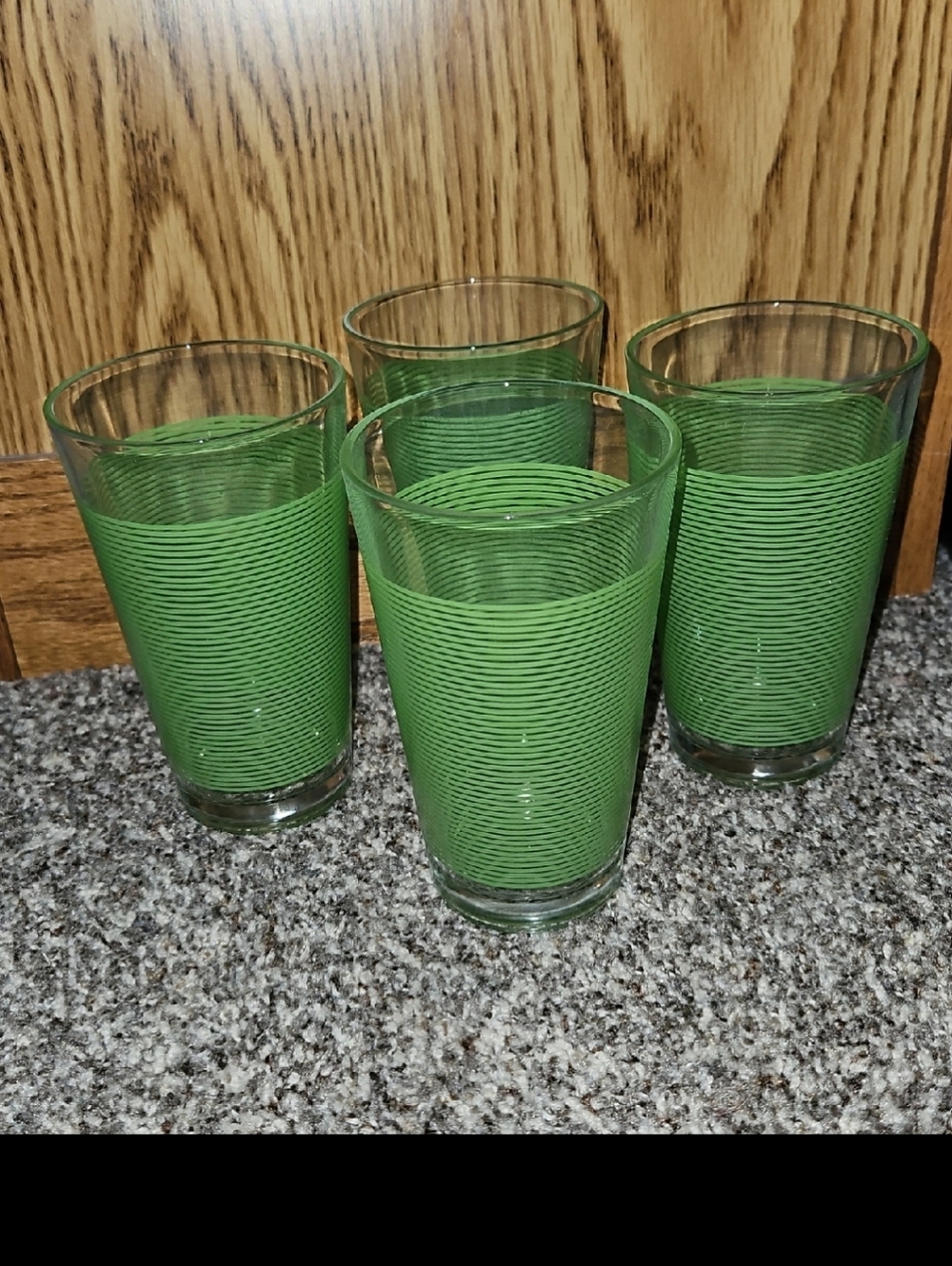 16 Ounce Tumbler Glass Set - Green Striped Set of Four